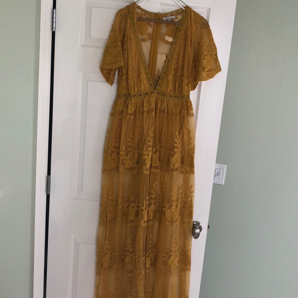 Yellow lace maxi dress